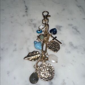 Gold Bag Charm/Keychain with Blue Accents